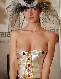 Hot bosomy spoil posing relative to white-headed corset